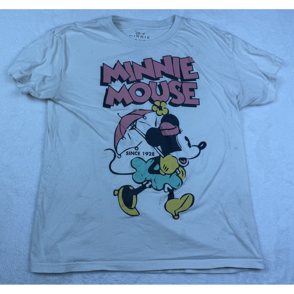Disney Minnie Mouse Cream Graphic T-Shirt Size L Short Sleeve